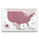 Push Pin USA Map Pin Board - Burgundy Color Splash - Pins Included!