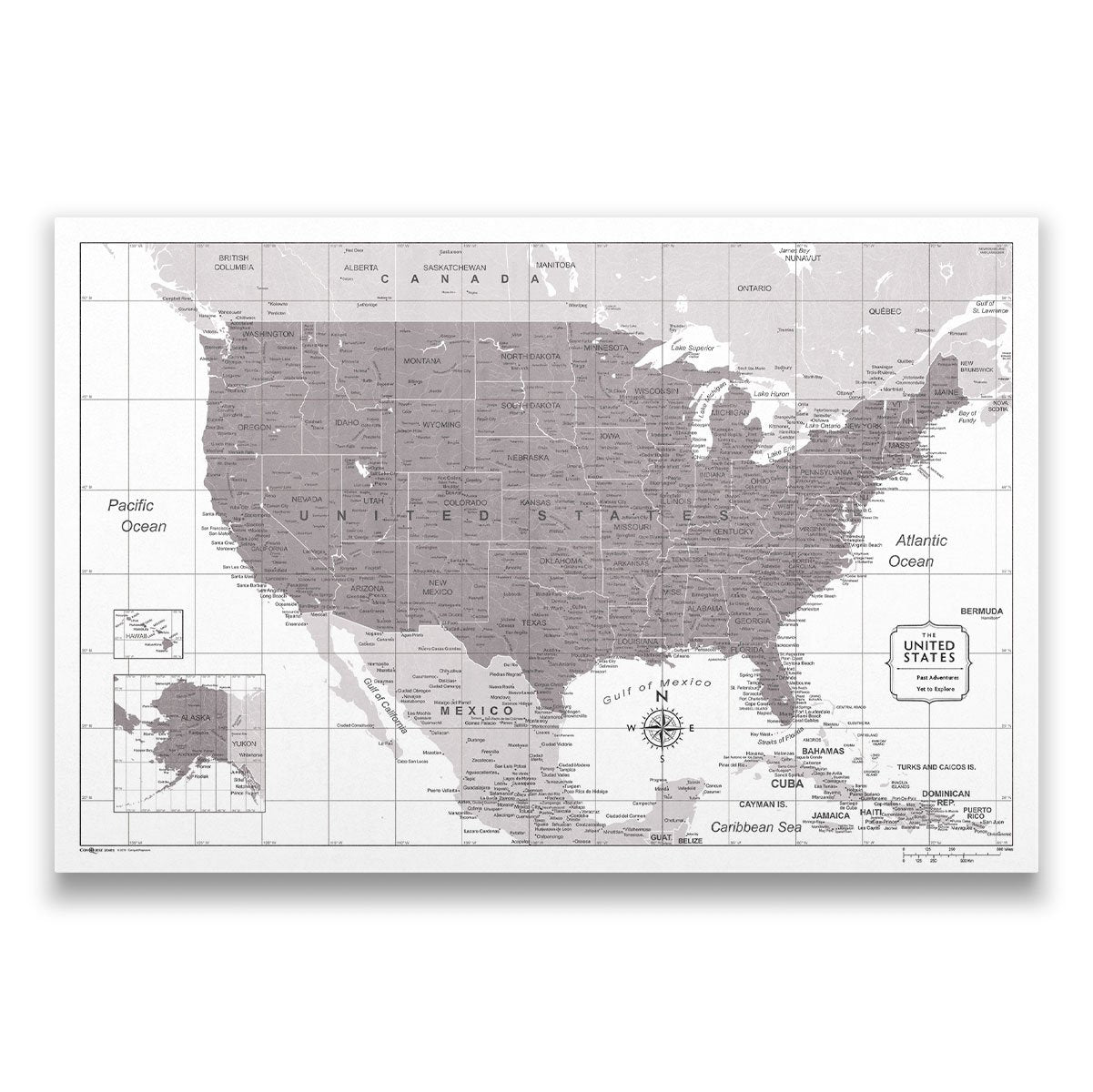 Push Pin USA Map Pin Board - Dark Brown Color Splash - Pins Included!