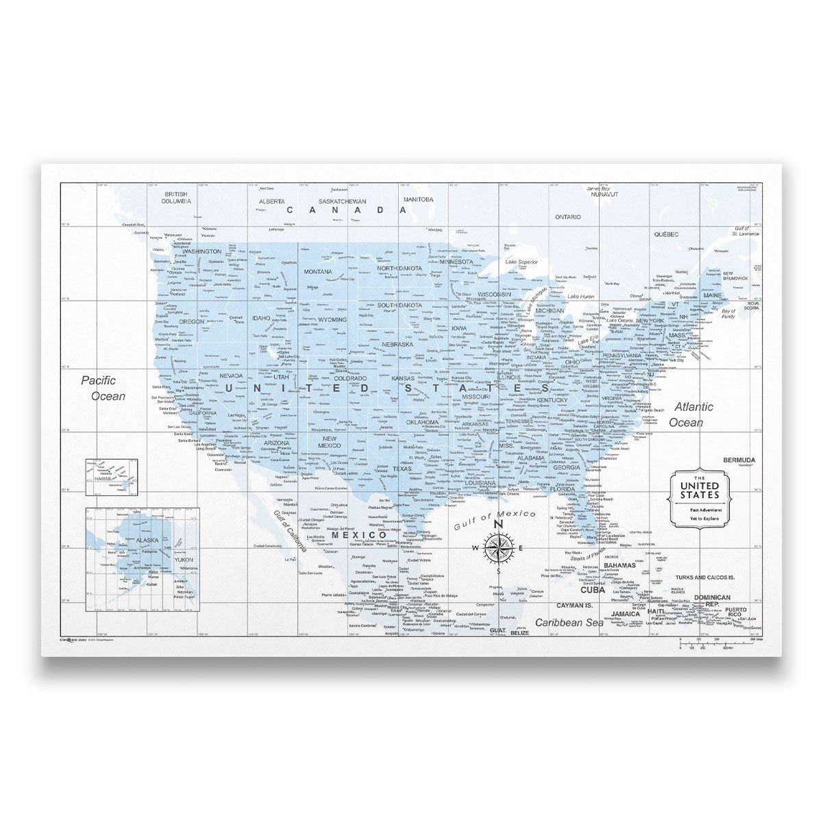 Push Pin USA Map Pin Board - Light Blue Color Splash - Pins Included!