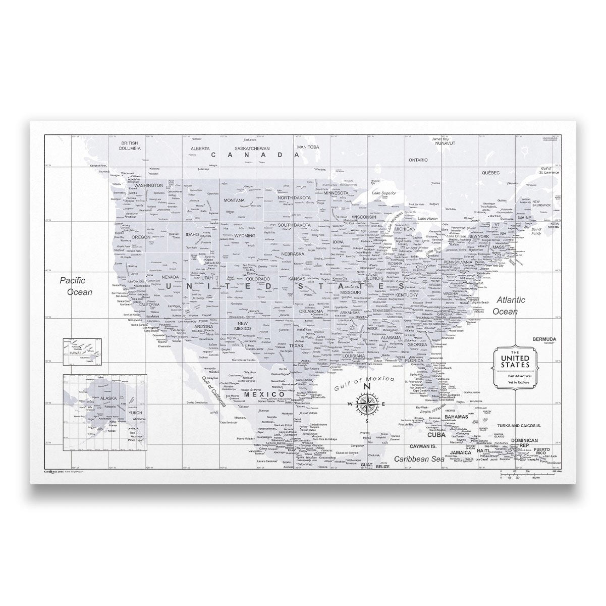 Push Pin USA Map Pin Board - Light Gray Color Splash- Pins Included!