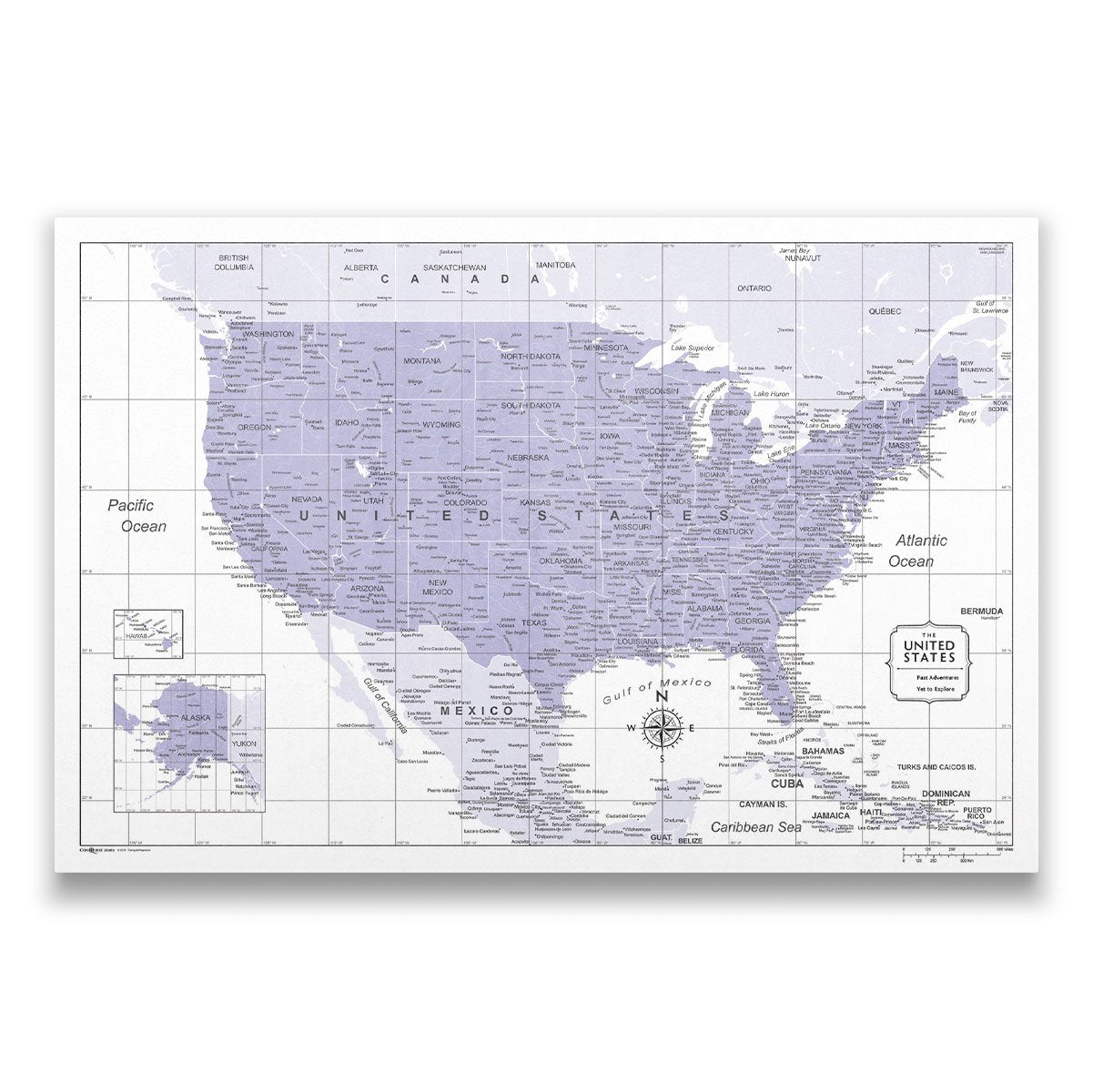 Push Pin USA Pin Board Map - Purple Color Splash - Pins Included!