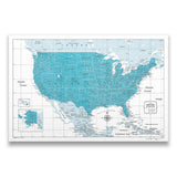 Push Pin USA Pin Board Map - Teal Color Splash - Pins Included!