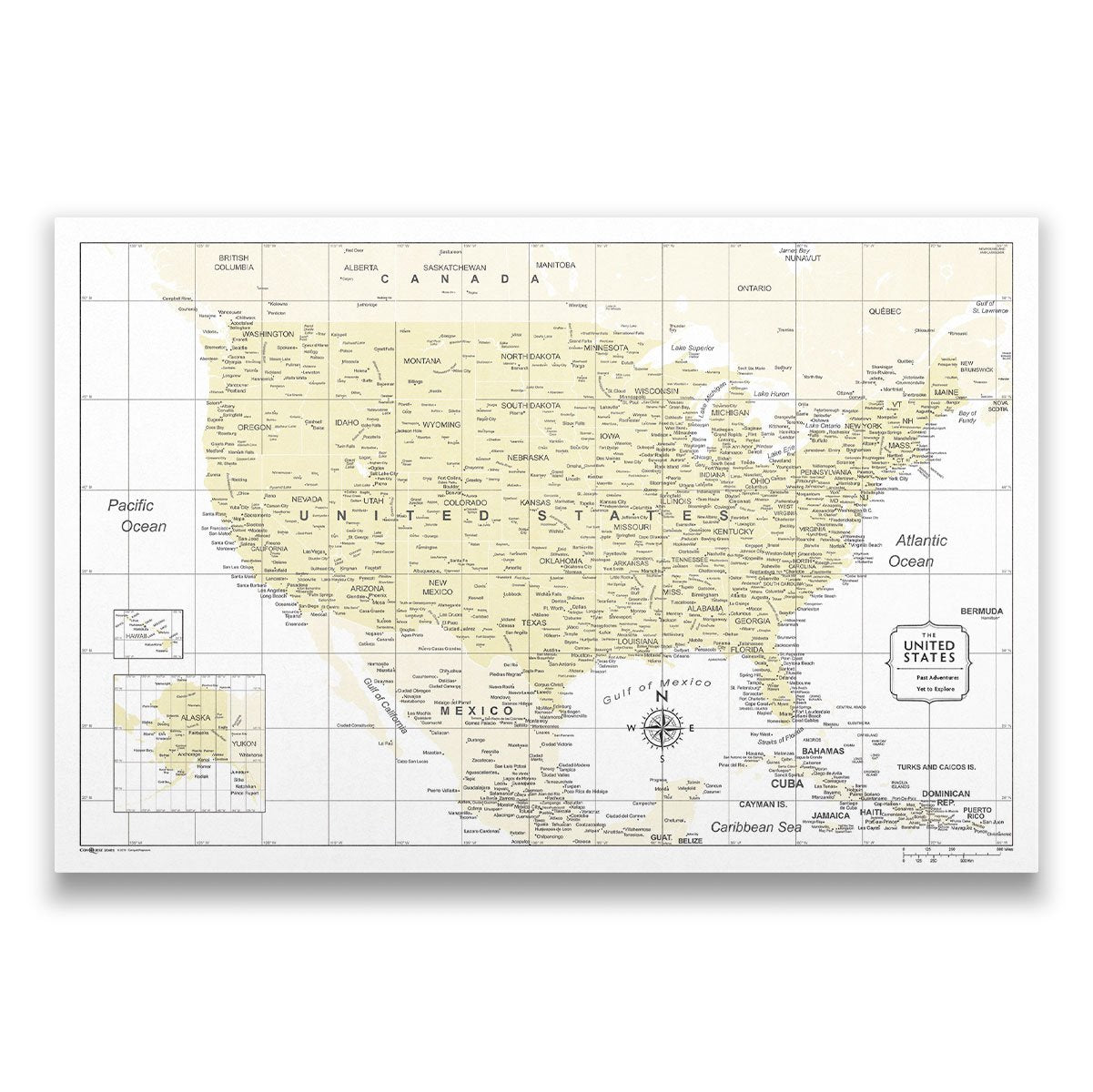 Push Pin USA Map Pin Board - Yellow Color Splash - Pins Included!