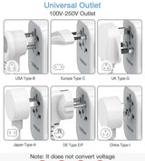 2500W, 10 amp - Universal Travel Adapter with 3 USB C and 2 USB Ports
