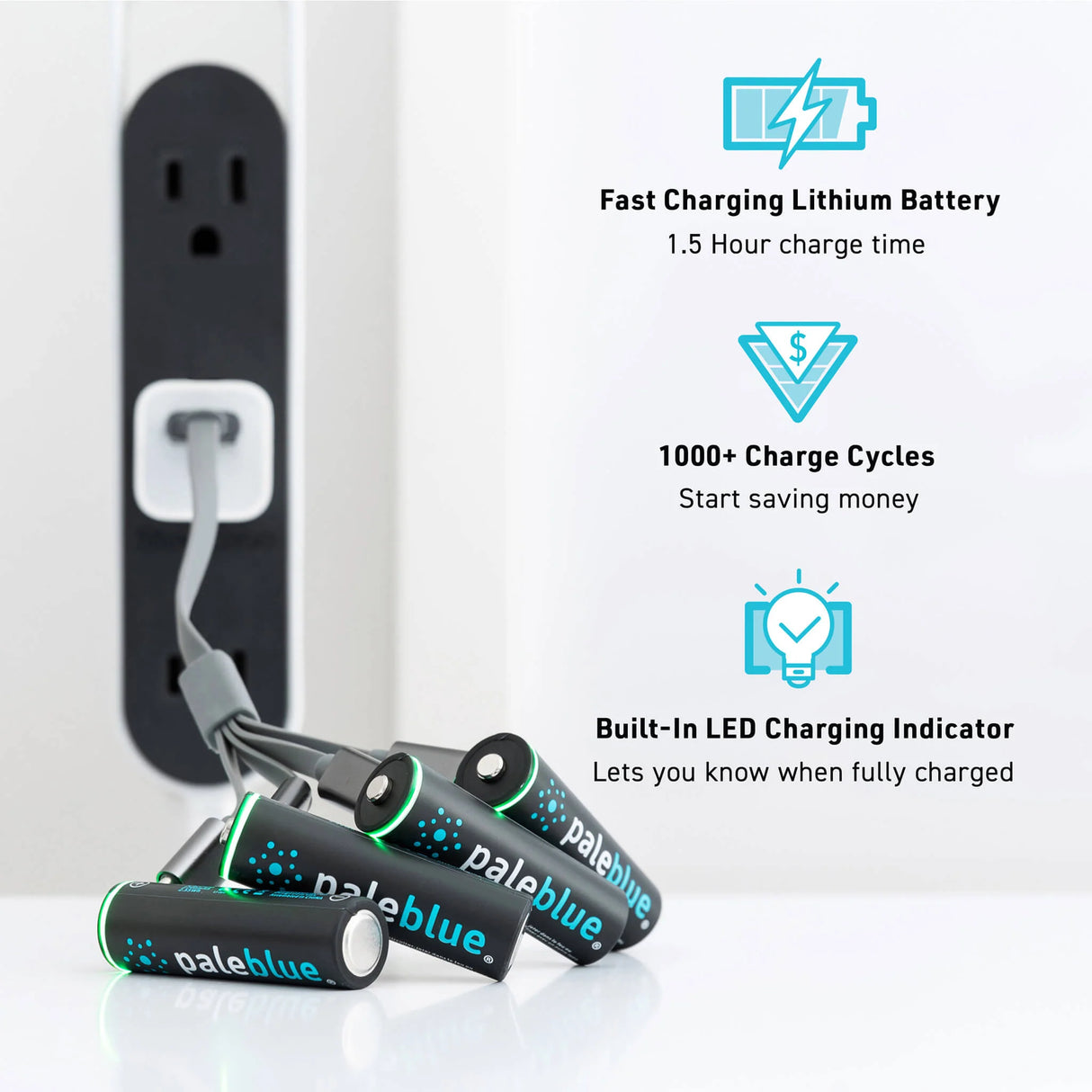 AA 4-Pack Rechargeable Batteries by Pale Blue