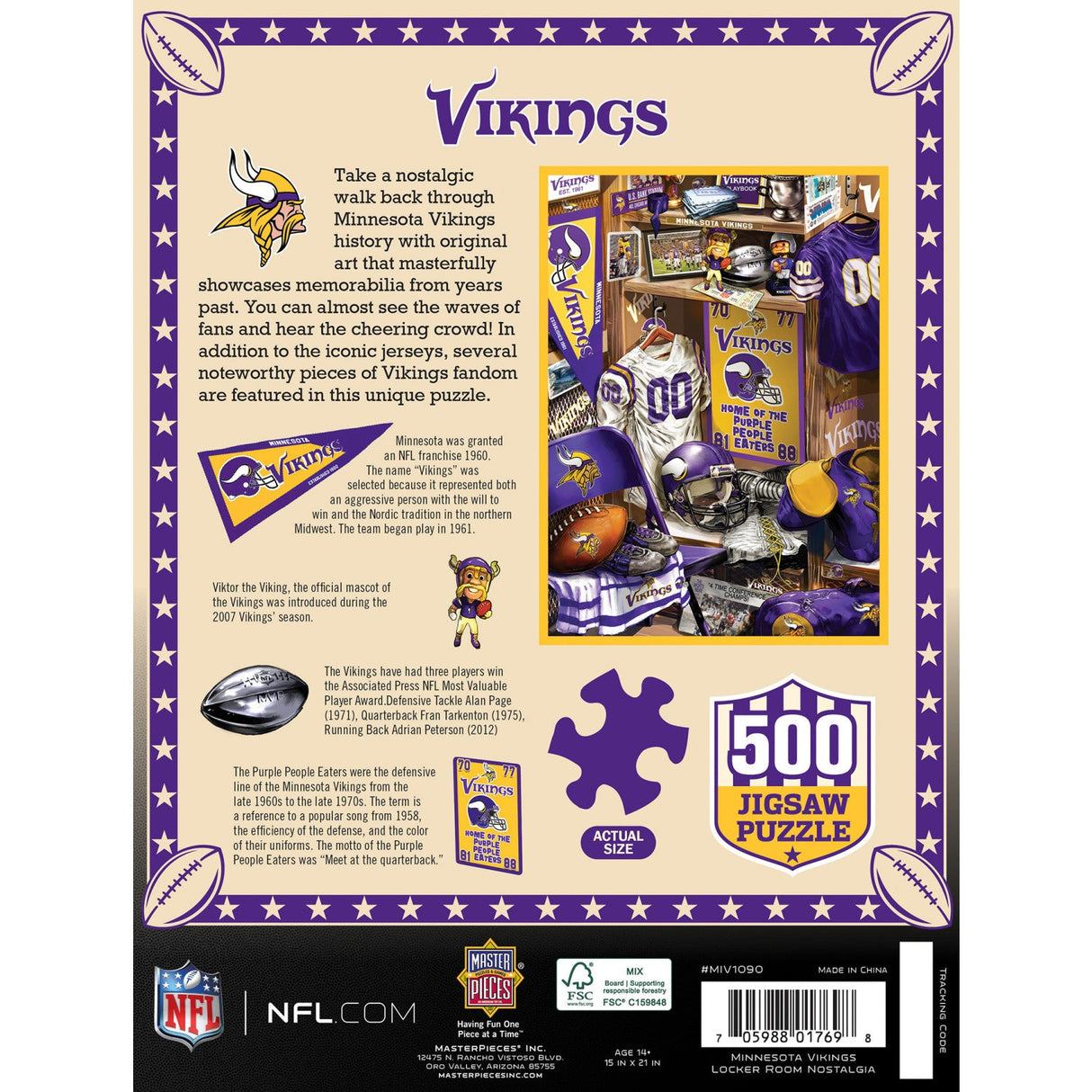 Minnesota Vikings - Locker Room 500 Piece Jigsaw Puzzle