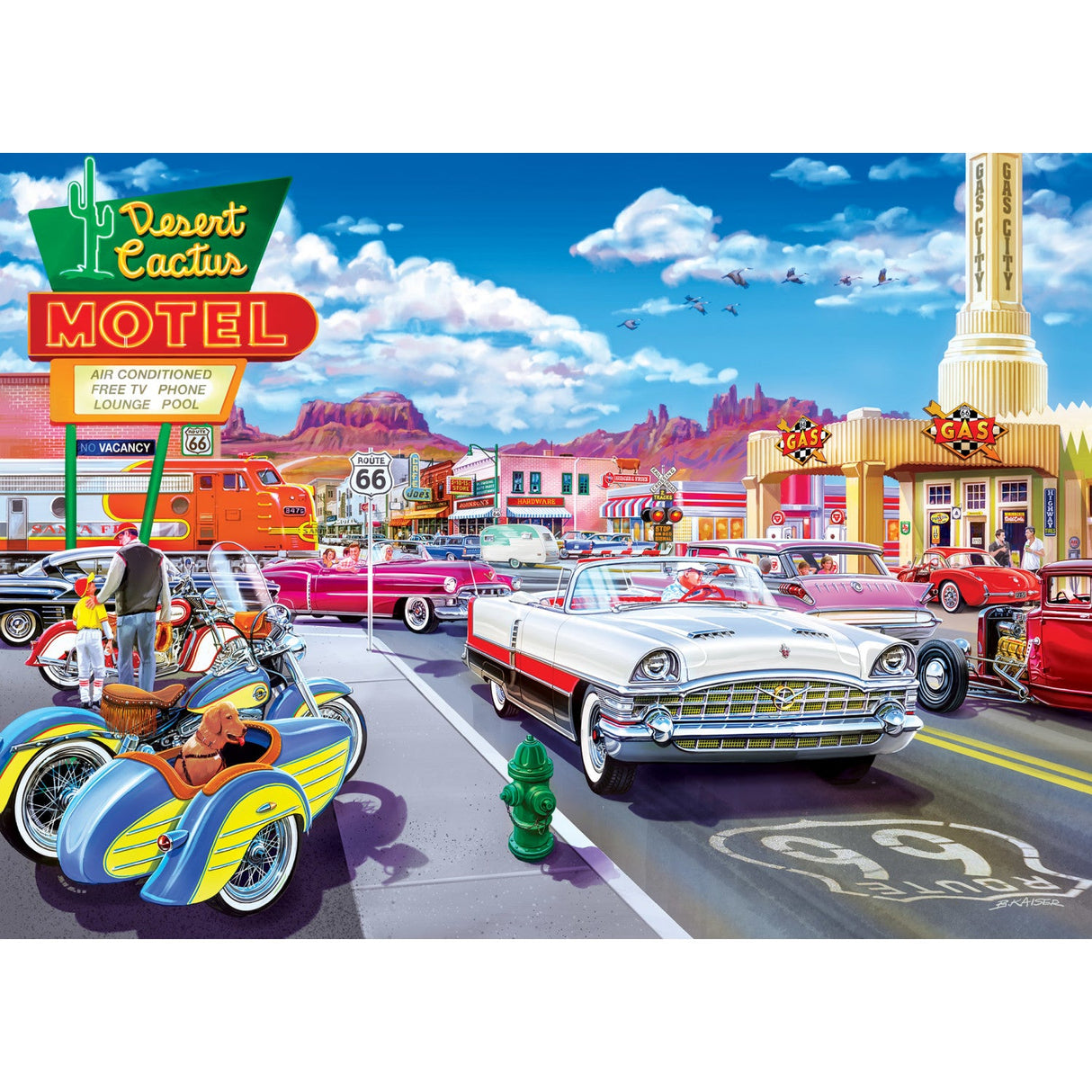 Cruisin' Route 66 - Drive Through on Route 66 1000 Piece Jigsaw Puzzle