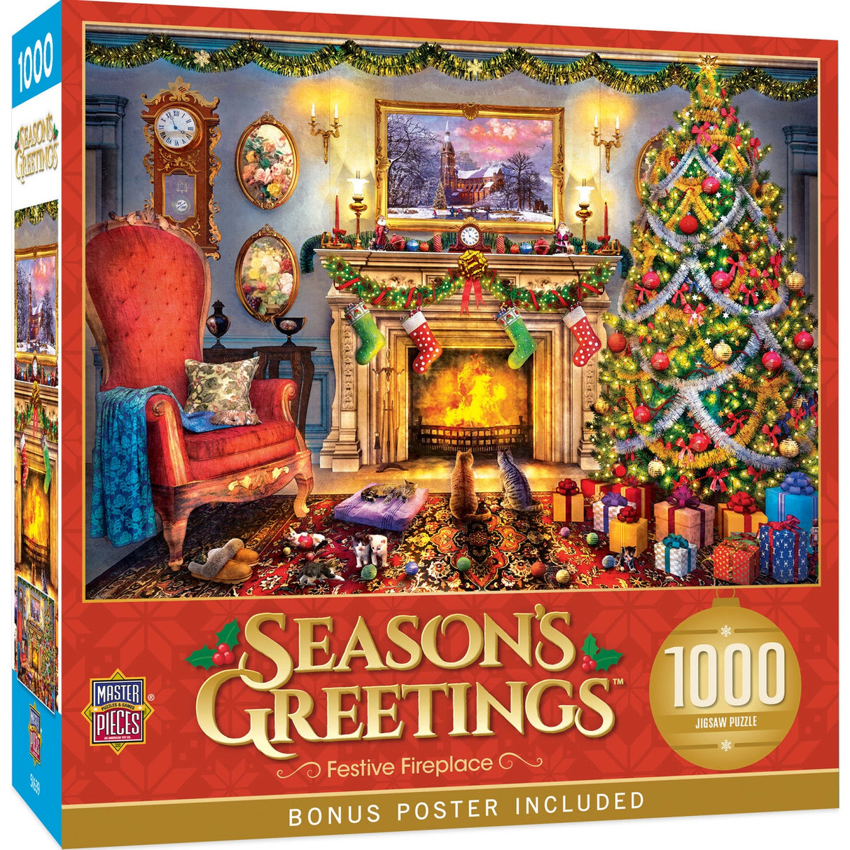 Season's Greetings - Festive Fireplace 1000 Piece Jigsaw Puzzle