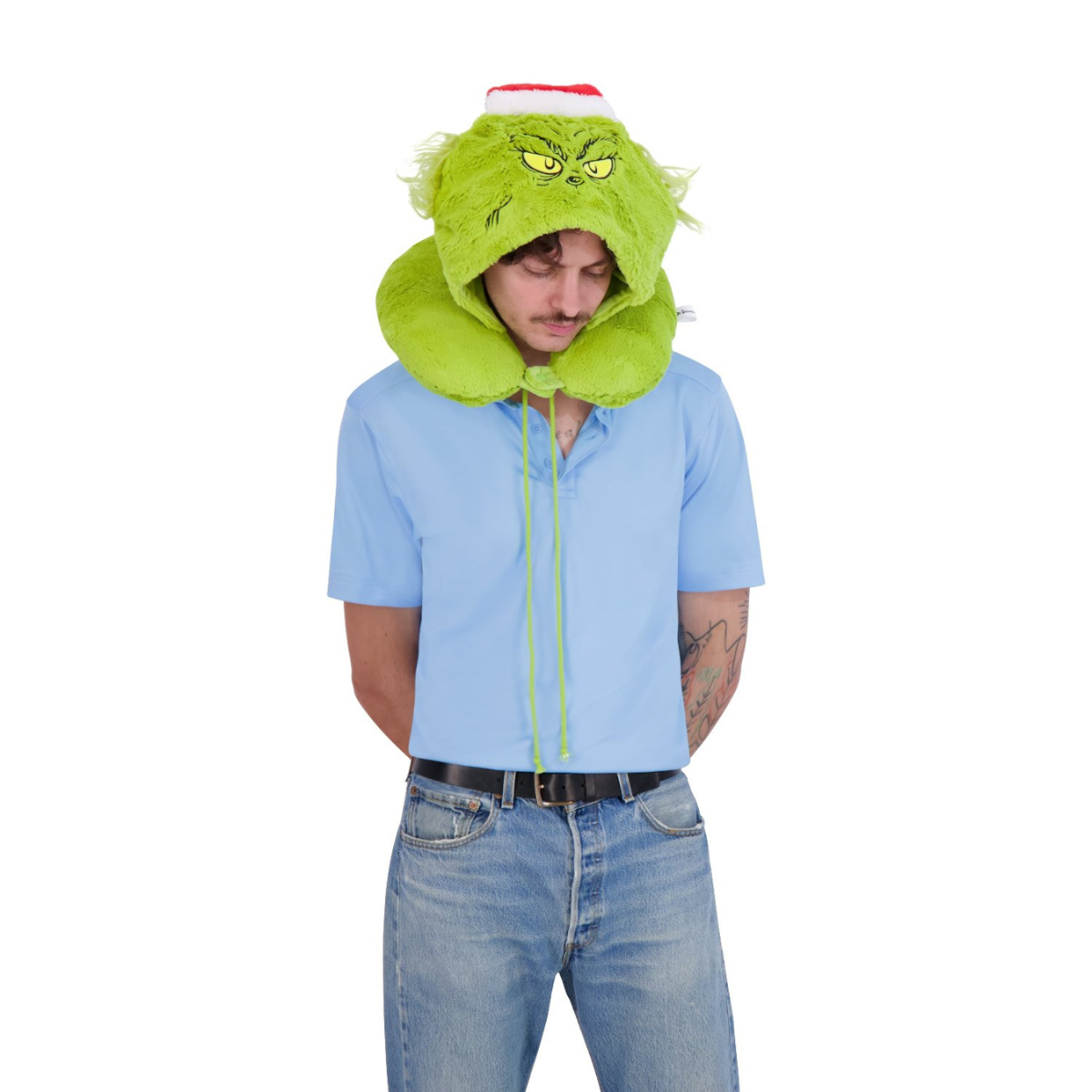 Grinch Santa Hat Hoodie Neck Pillow