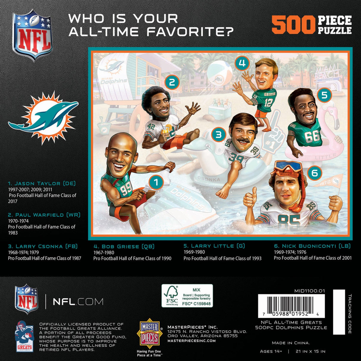 Miami Dolphins - All Time Greats 500 Piece Jigsaw Puzzle