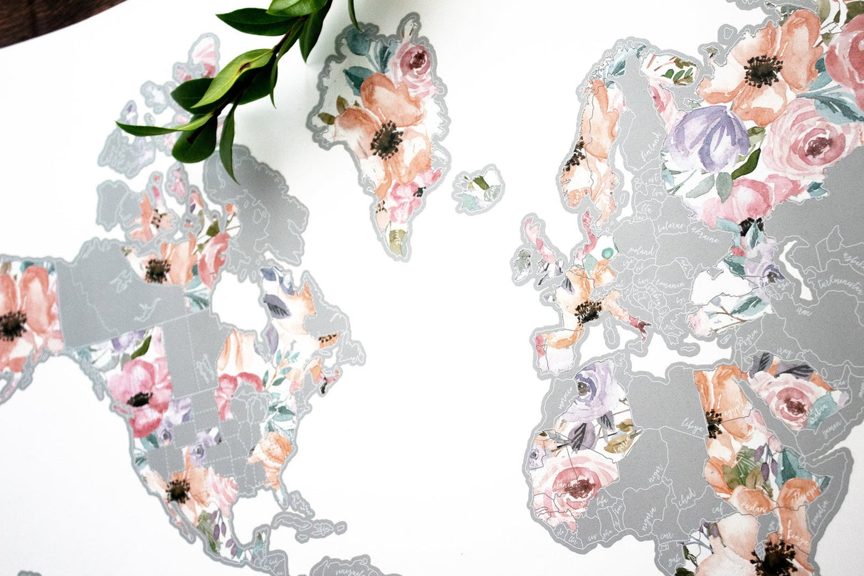 World Romantic Florals Scratch Your Travel Map