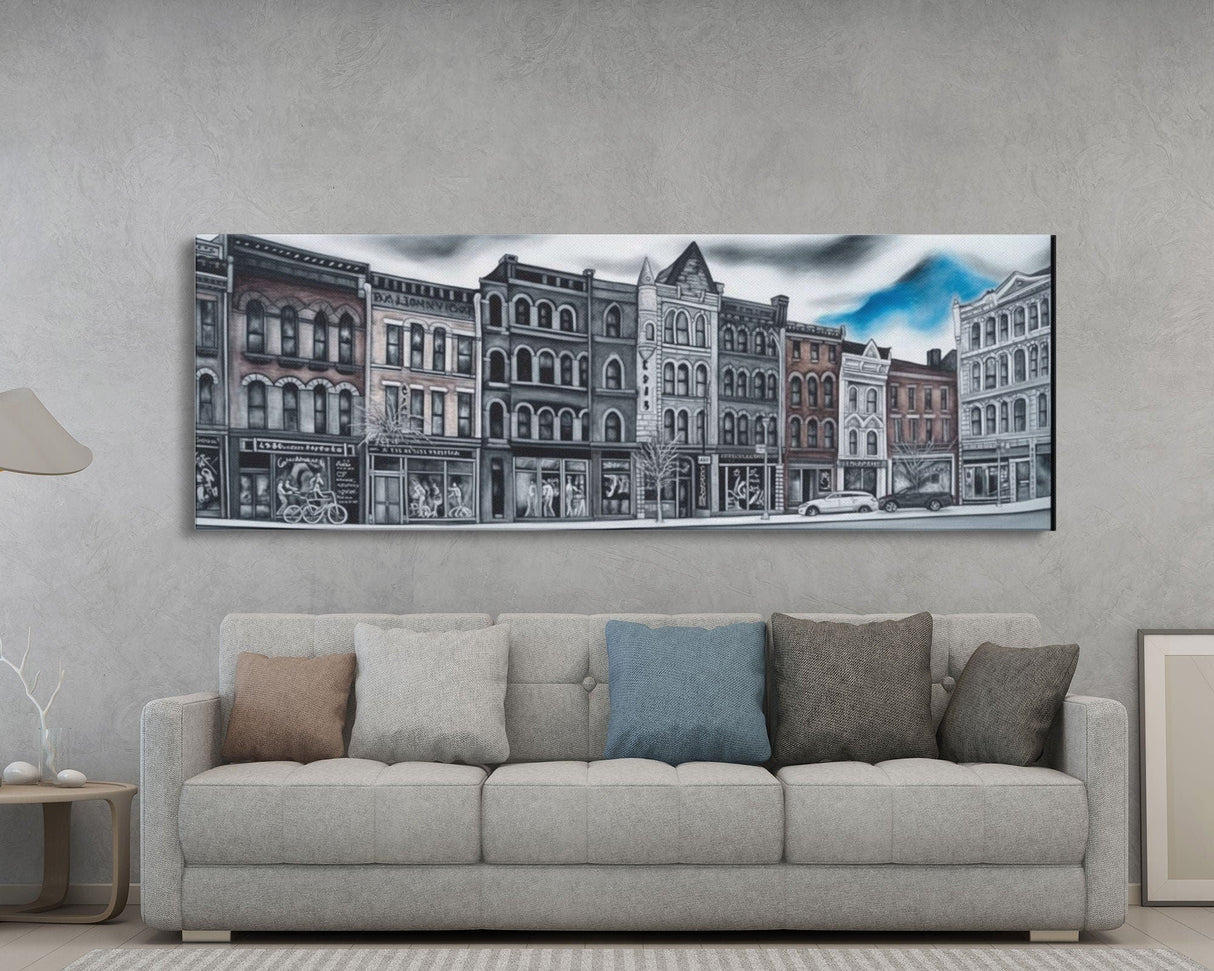 City Buildings Canvas Print, Large Urban Art Print, City Art, Row Of Buildings, Streetscape, Skyline, Panoramic, Wall Art, Canvas Print