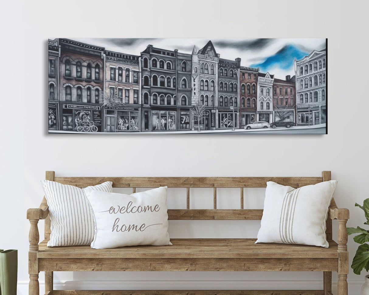 City Buildings Canvas Print, Large Urban Art Print, City Art, Row Of Buildings, Streetscape, Skyline, Panoramic, Wall Art, Canvas Print