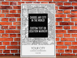 Choose Any City - Custom Map Art - Office Decor Travel Gift Custom Map City Canvas Print Home Town Streets Map Art Wall Poster Gift