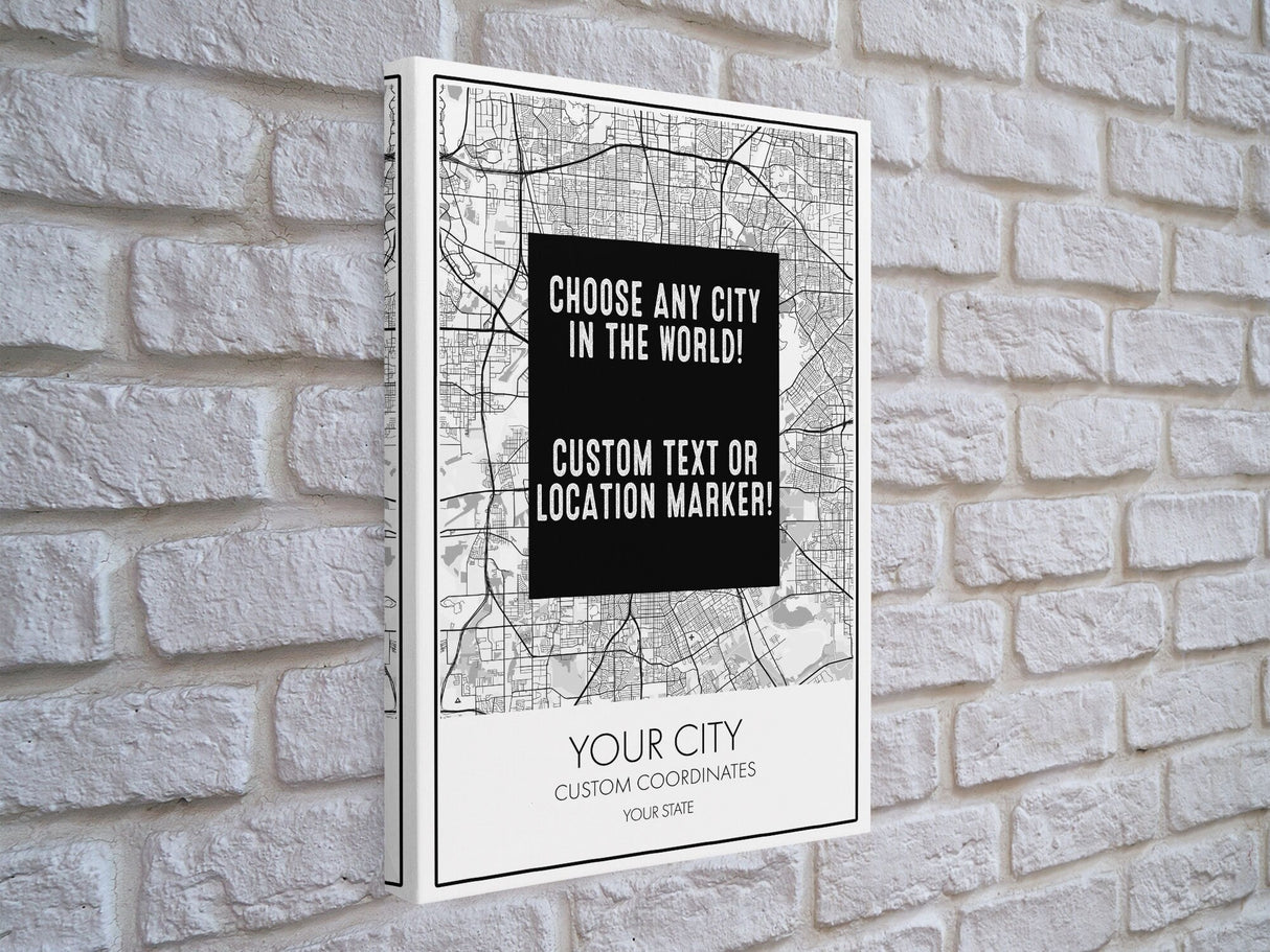 Choose Any City - Custom Map Art - Office Decor Travel Gift Custom Map City Canvas Print Home Town Streets Map Art Wall Poster Gift