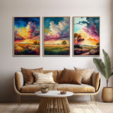 Texas Landscape Wall Art Set, Watercolor Paintings Canvas Print Original, Abstract Landscape Art Framed, Set of 3