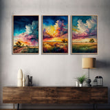 Texas Landscape Wall Art Set, Watercolor Canvas Print Original, Abstract Landscape Art Framed, Set of 3, 3 Panel Art