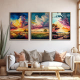 Texas Landscape Wall Art Set, Watercolor Paintings Canvas Print Original, Abstract Landscape Art Framed, Set of 3