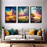 Texas Landscape Wall Art Set, Watercolor Paintings Canvas Print Original, Abstract Landscape Art Framed, Set of 3