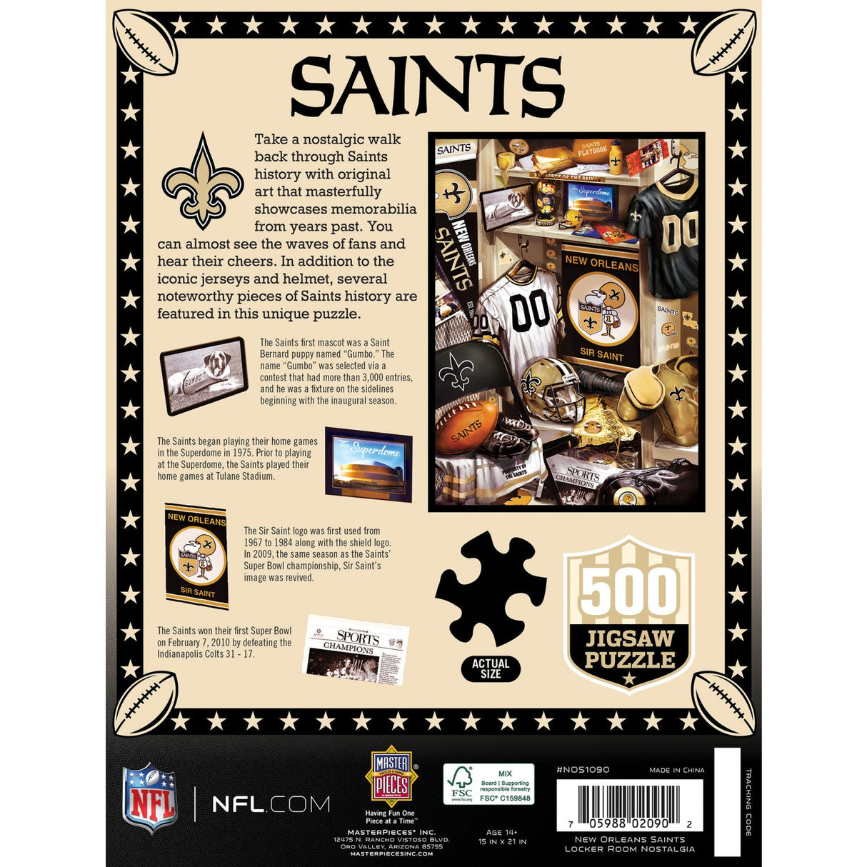 New Orleans Saints - Locker Room 500 Piece Jigsaw Puzzle