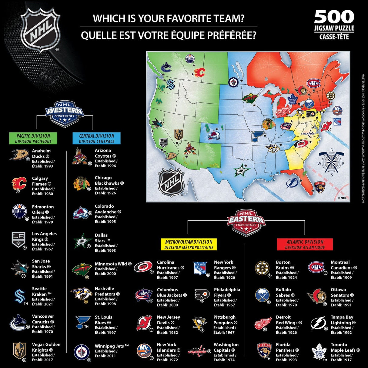 NHL - League Map 500 Piece Jigsaw Puzzle