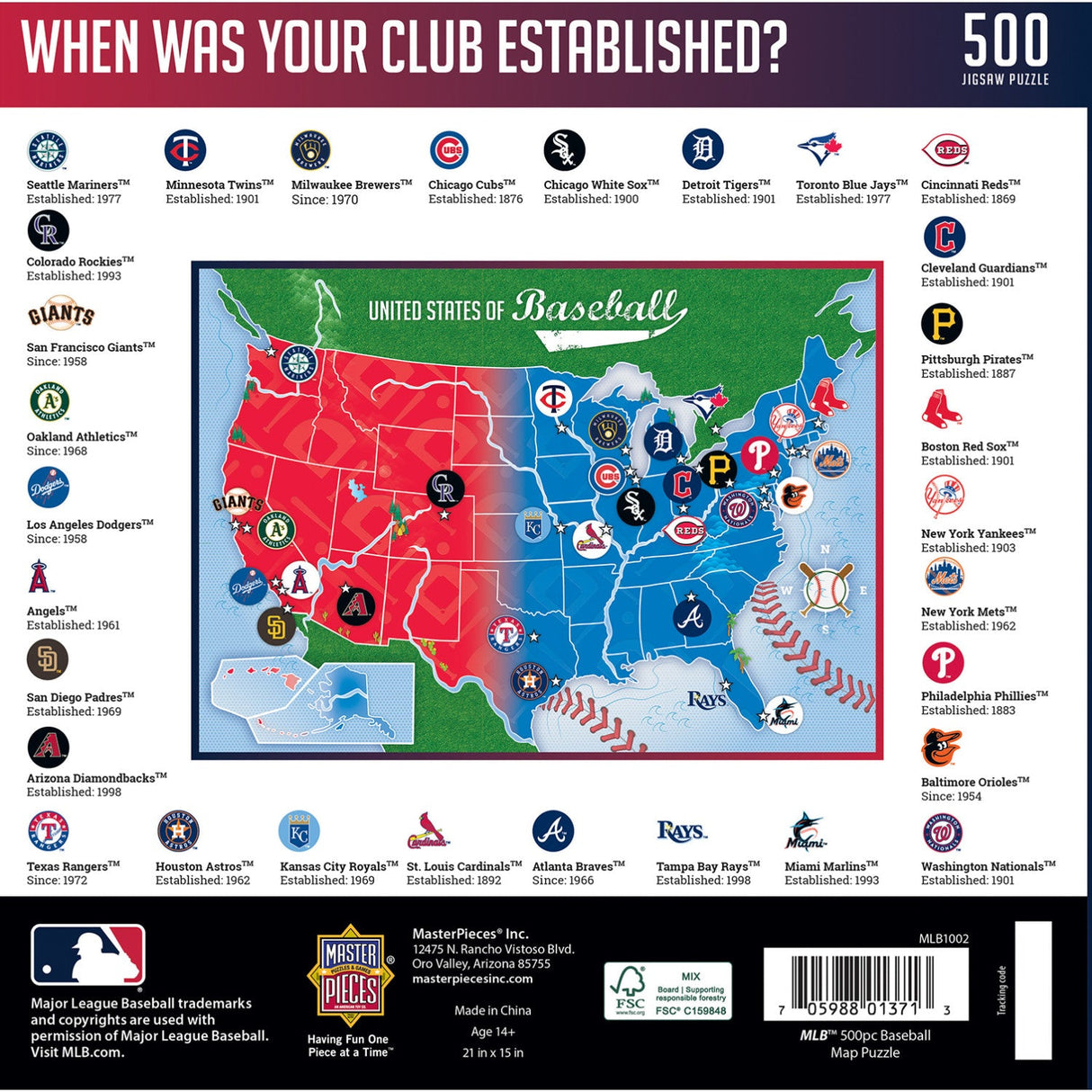 MLB - League Map 500 Piece Jigsaw Puzzle