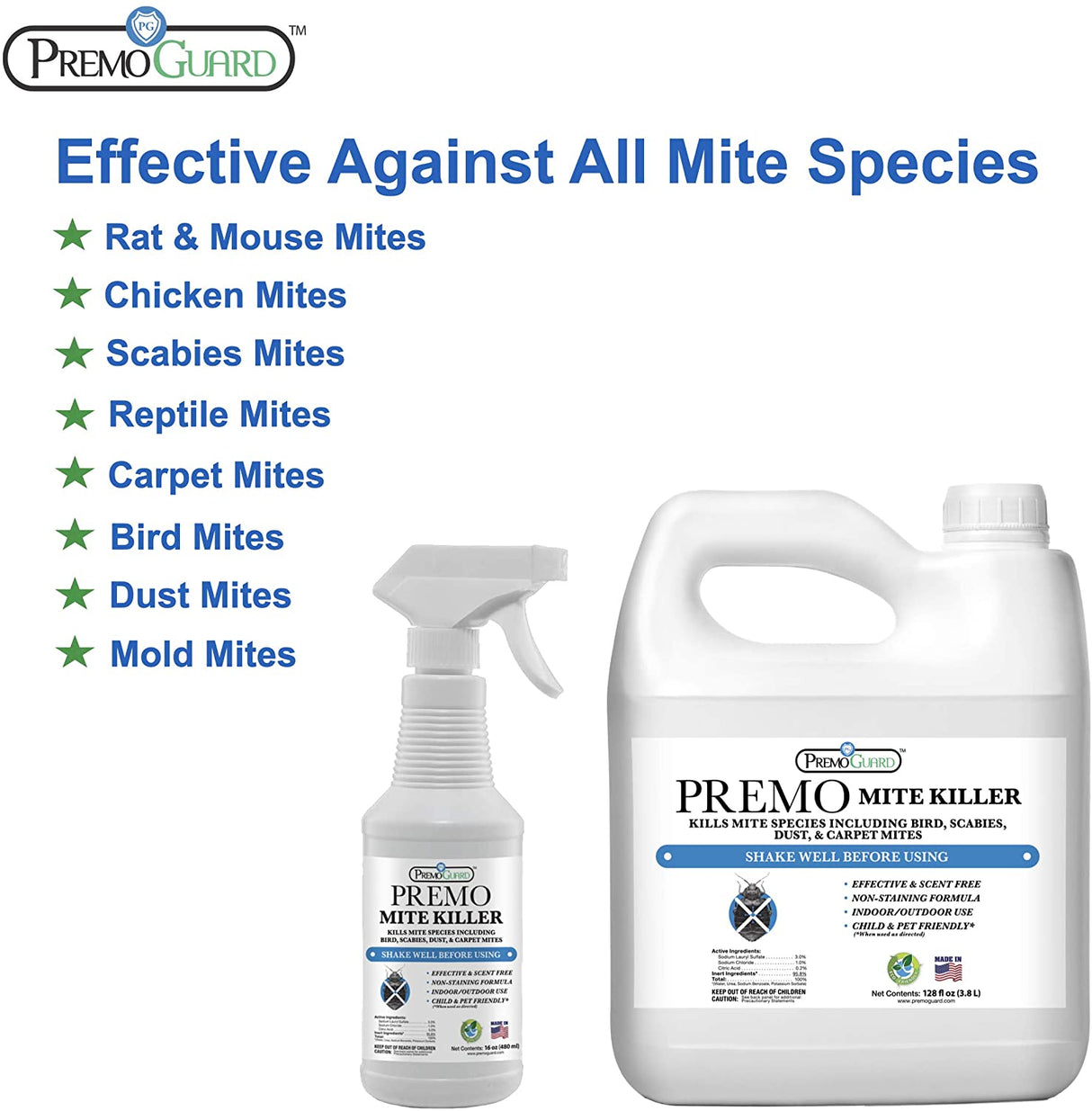 Mite Killer Spray 128 oz - All Natural Non-Toxic - By Premo Guard