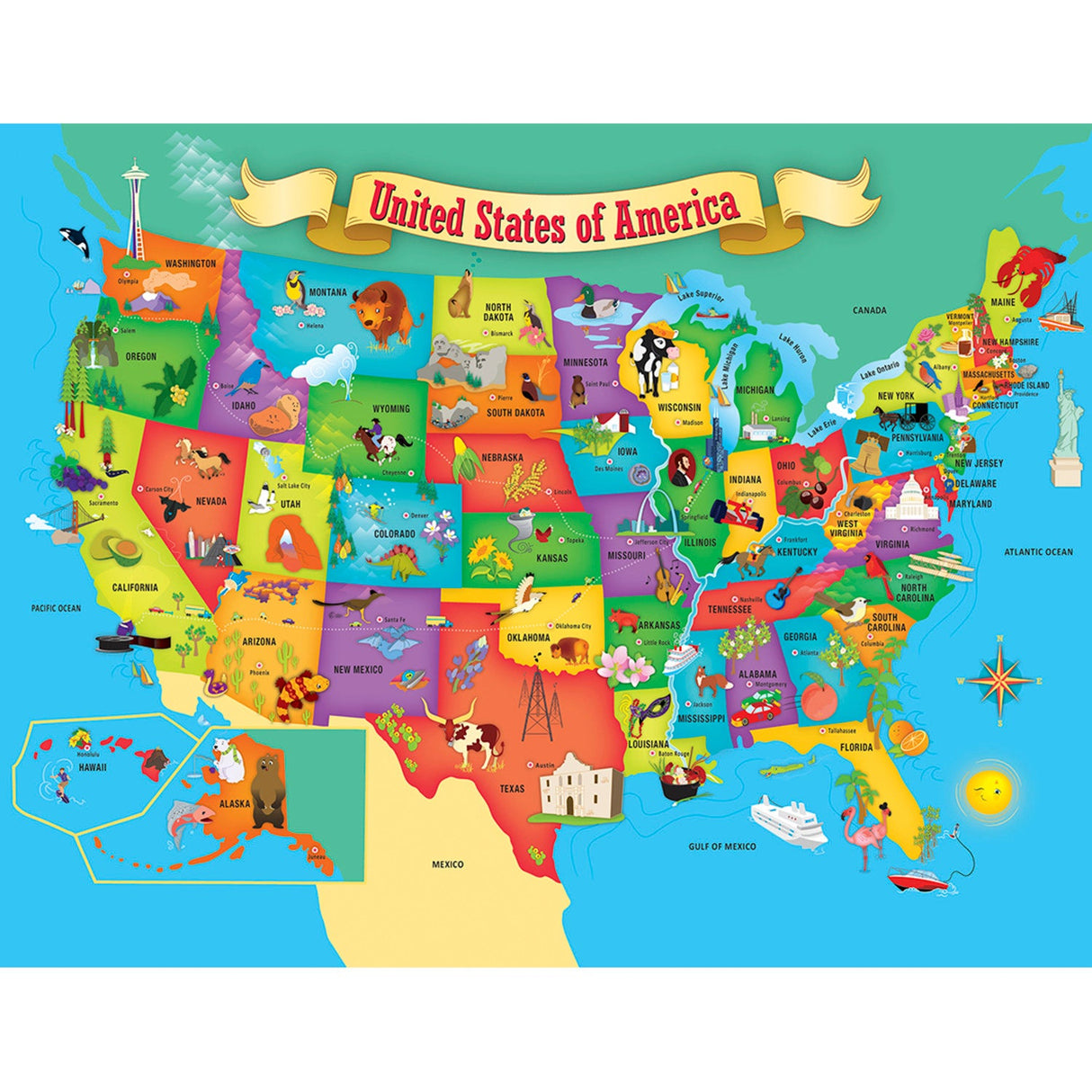 Explorers - USA Map 60 Piece Kids Jigsaw Puzzle