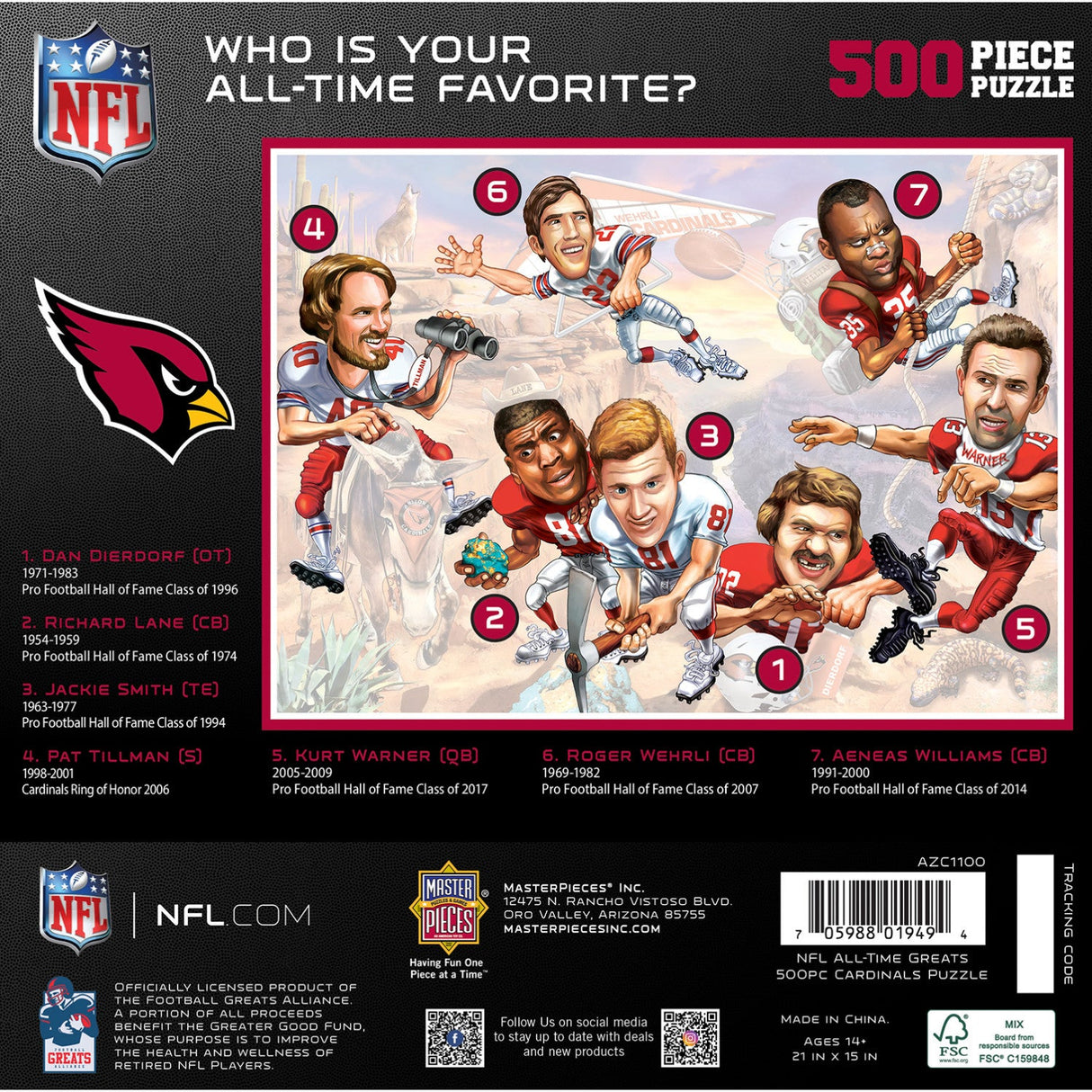 Arizona Cardinals - All Time Greats 500 Piece Jigsaw Puzzle