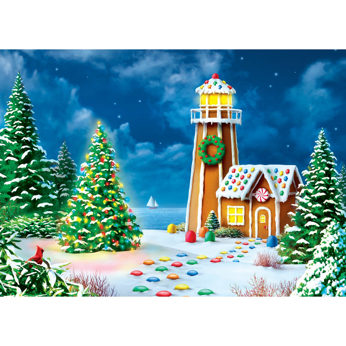 Sparkle & Shine - Gingerbread Lighthouse 500 Piece Glitter Jigsaw Puzzle