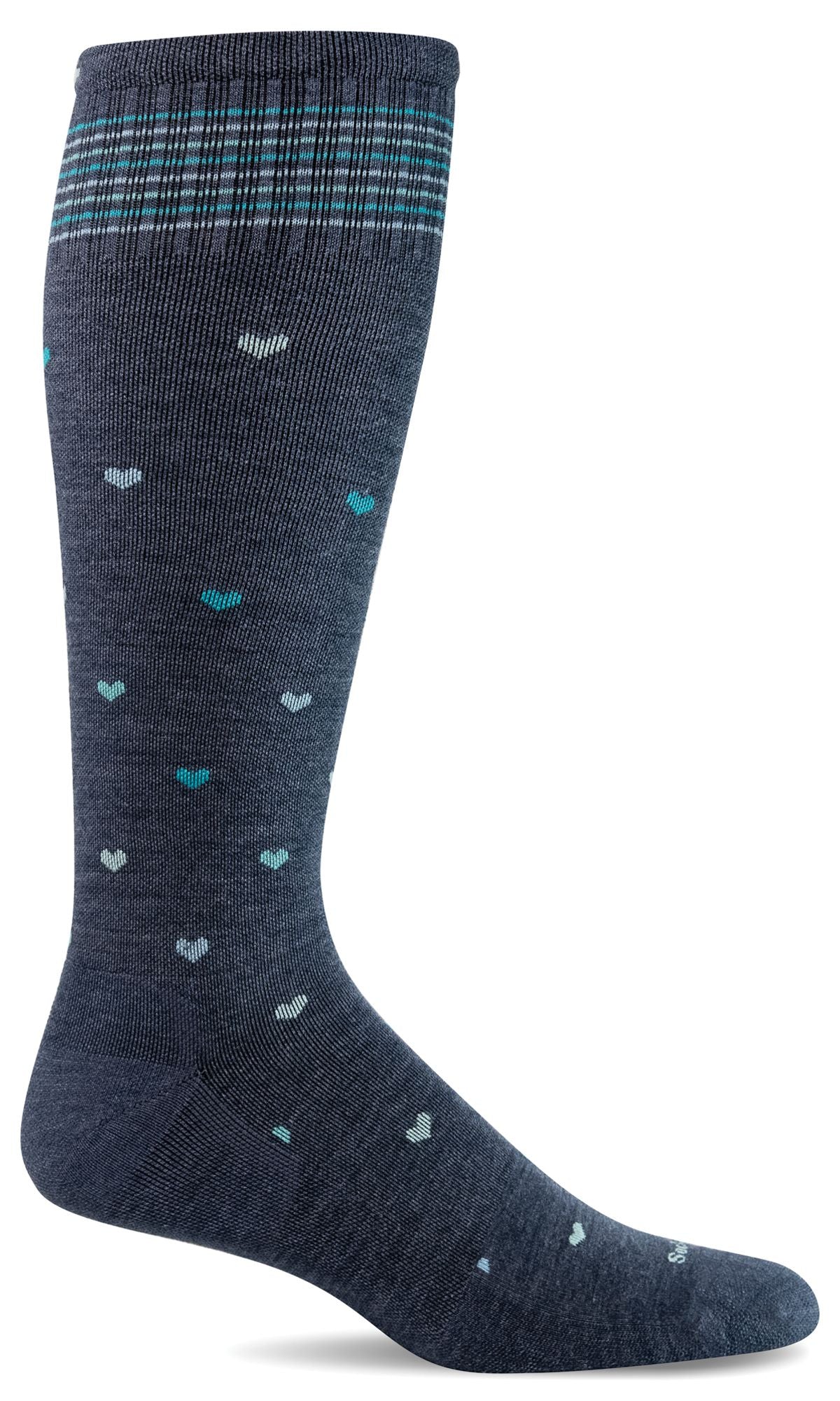 Calcetines de compresión graduados moderados con corazón completo para mujer - Ajuste ancho en pantorrilla de Sockwell Socks