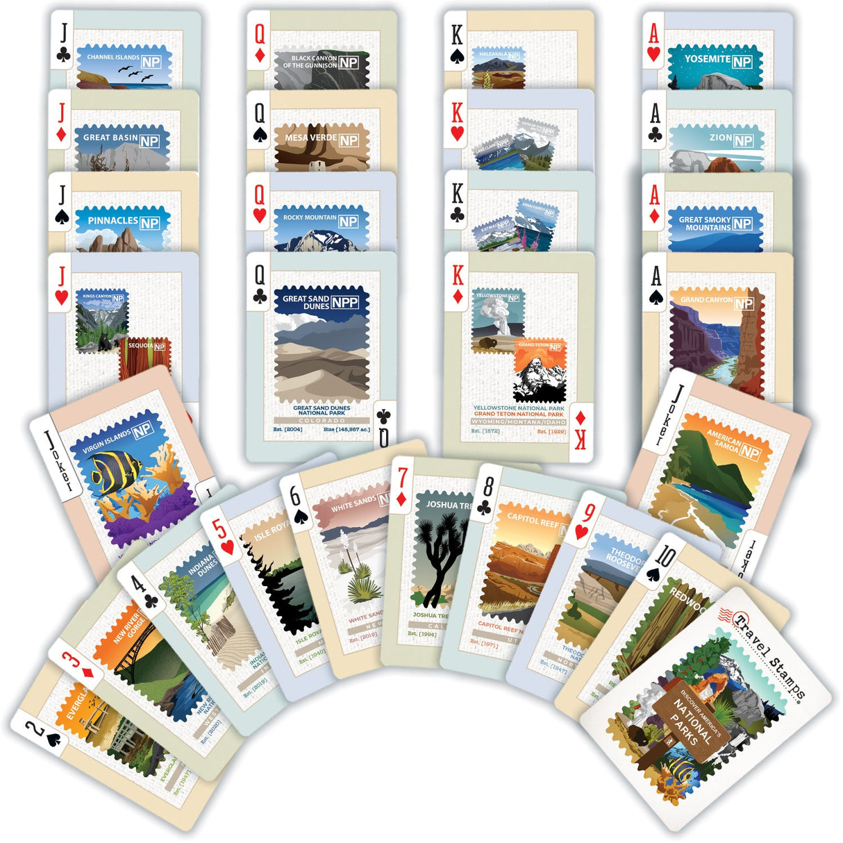 National Parks Travel Stamps Playing Cards - 54 Card Deck