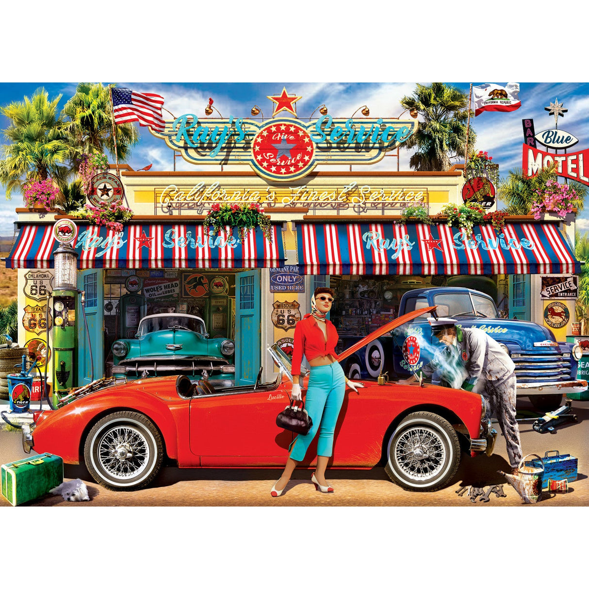 Cruisin' Route 66 - Ray's Service Station 1000 Piece Jigsaw Puzzle