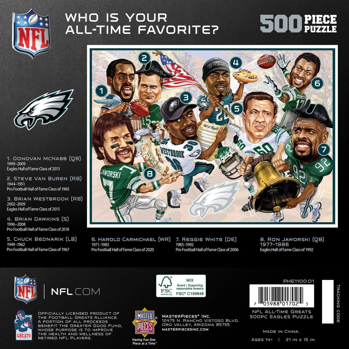 Philadelphia Eagles - All Time Greats 500 Piece Jigsaw Puzzle