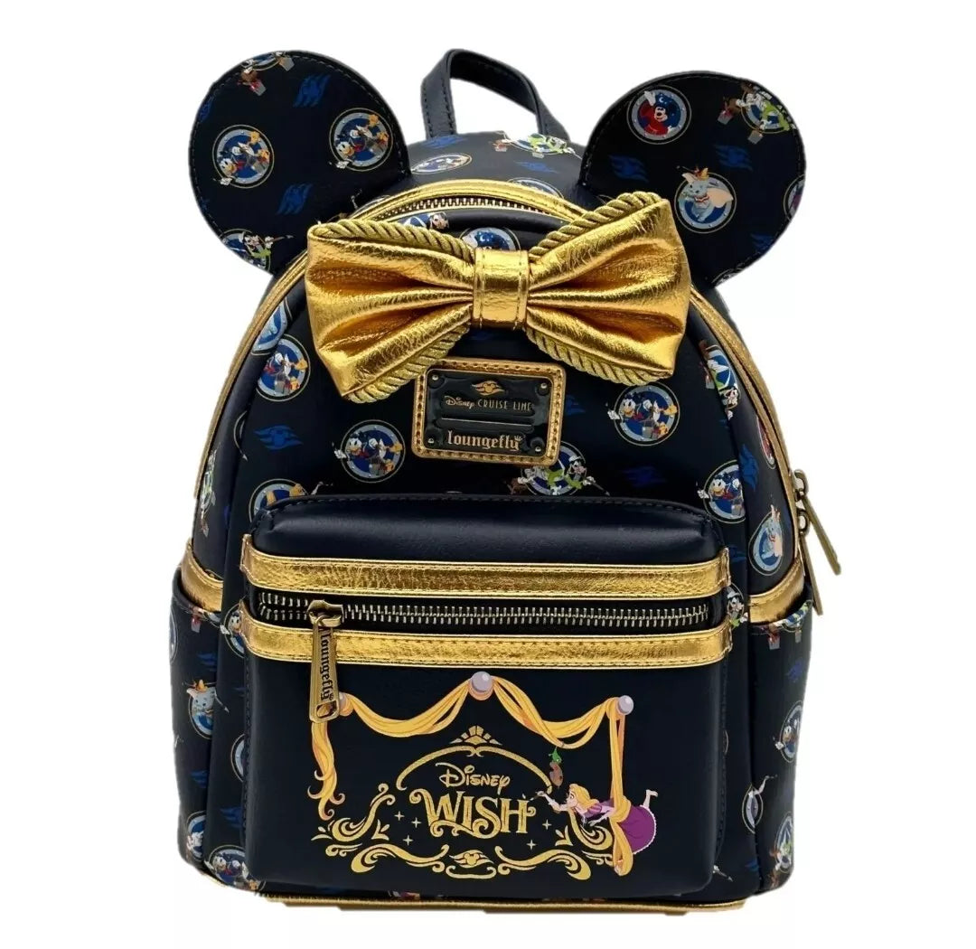 Loungefly Disney Cruise Line DCL Wish Backpack Bow Blue Gold Rapunzel