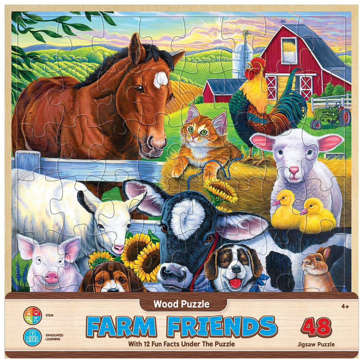 Wood Fun Facts - Farm Friends 48 Piece Wood Jigsaw Puzzle