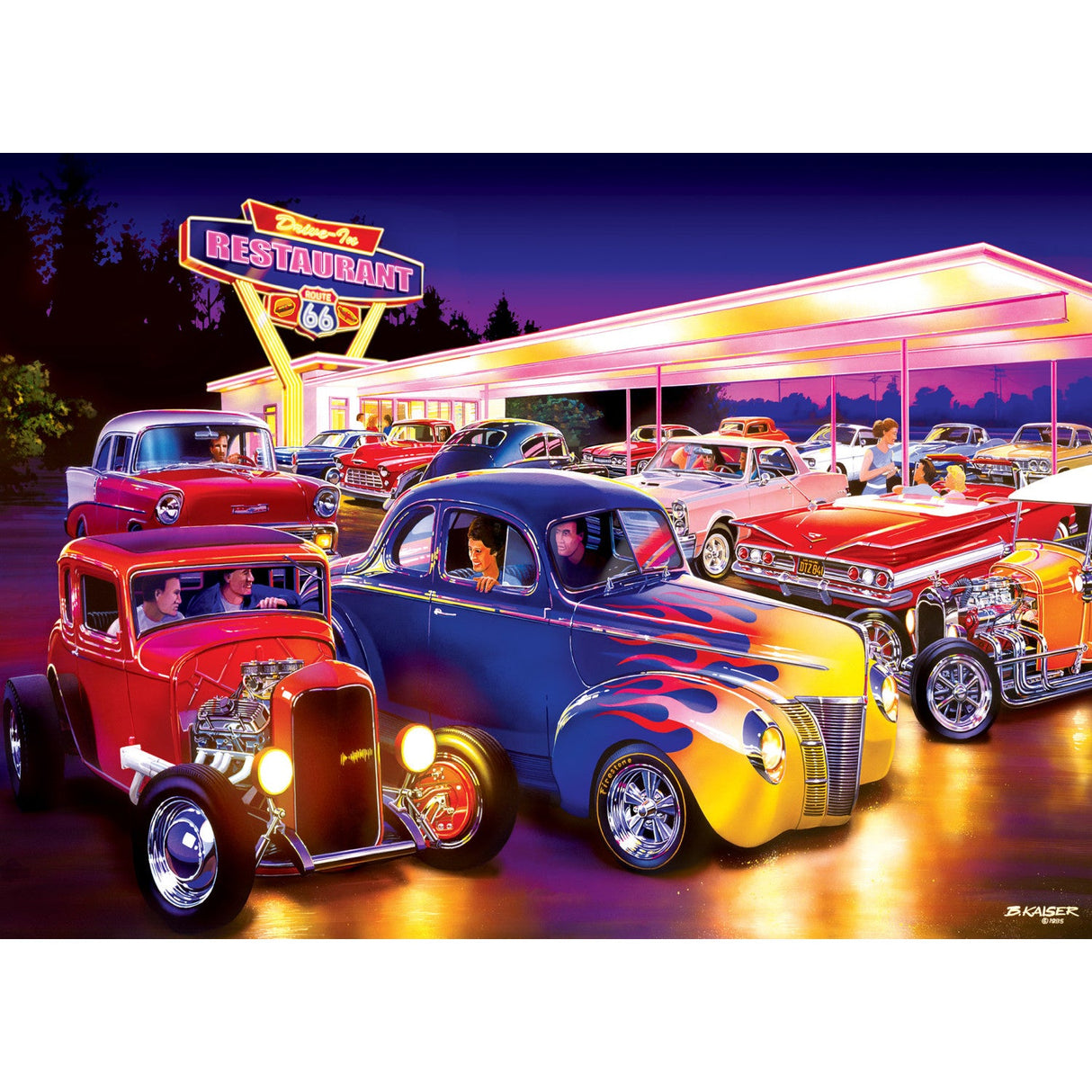 Cruisin' Route 66 - Friday Night Hot Rods 1000 Piece Jigsaw Puzzle