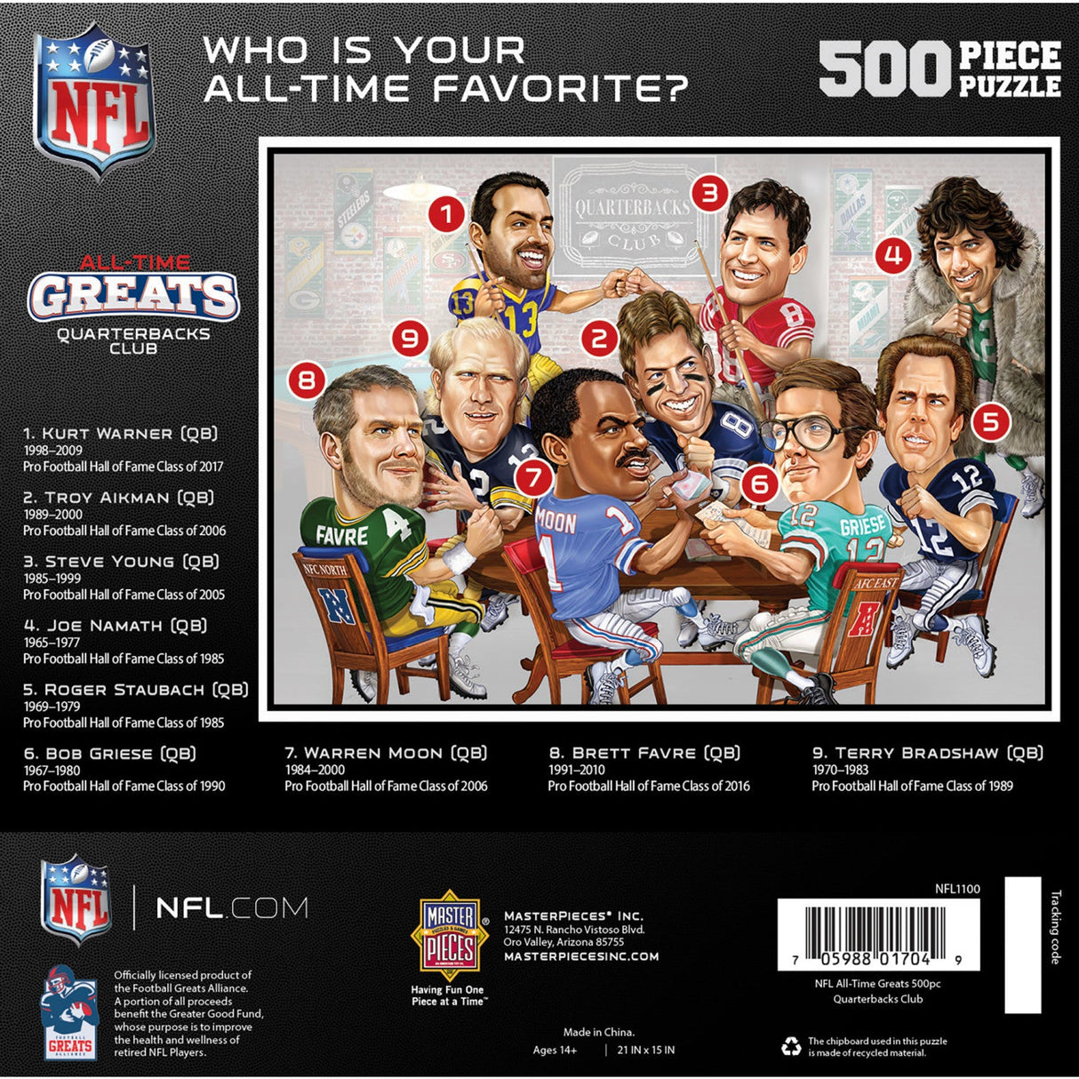 NFL Quarterbacks Club - All Time Greats 500 Piece Jigsaw Puzzle