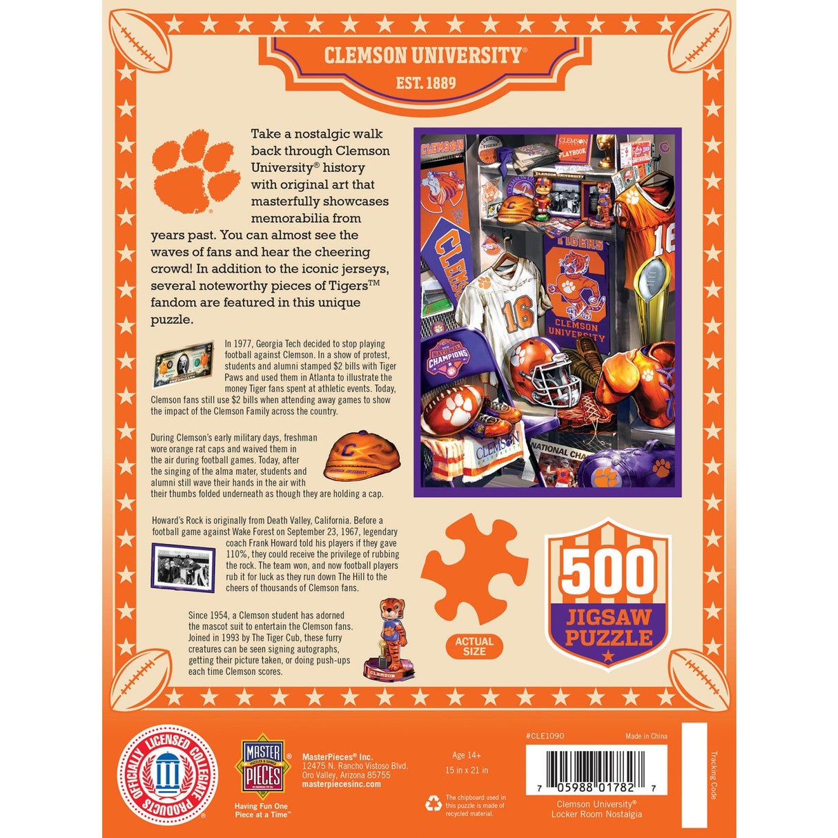 Clemson Tigers - Locker Room 500 Piece Jigsaw Puzzle