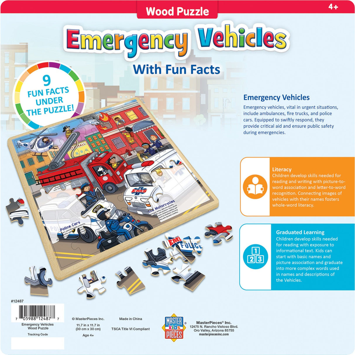 Wood Fun Facts - Emergency Vehicles 48 Piece Wood Jigsaw Puzzle