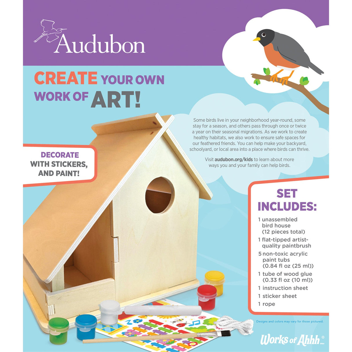 Audubon - Bird House Buildable Wood Craft & Paint Kit