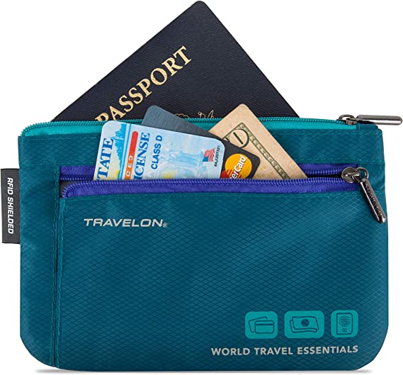 World Travel Essentials Juego de 2 organizadores de divisas y pasaportes de Travelon (43370)