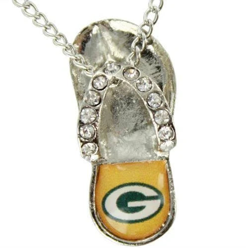 Green Bay Packers Crystal Adorned Flip Flop Necklace