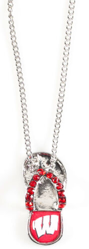 Wisconsin Badgers Crystal Adorned Flip Flop Necklace